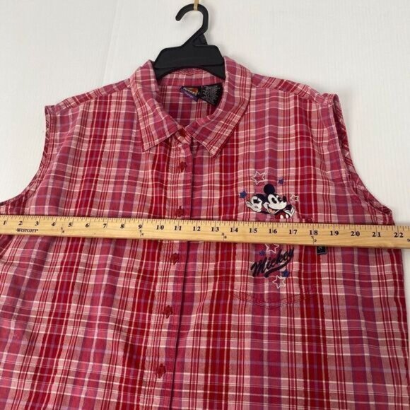 VTG Mickey Unlimited Disney Size 26/28 Women Top Red Plaid Embroidered sleeveles - Picture 7 of 13